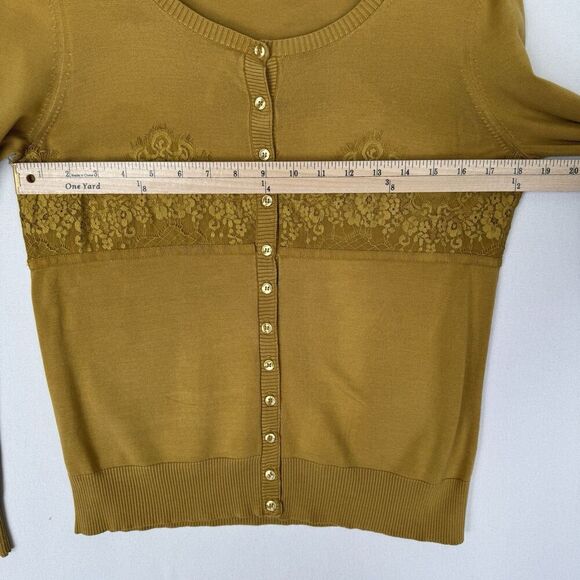 Vtg Y2K Moda International Sweater Womens Large Mustard Yellow Cardigan Lace 90s - Picture 13 of 14